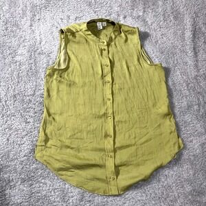 Joie Sleeveless Tunic Top Womens XS Green Pleated Button Front Streetwear Casual